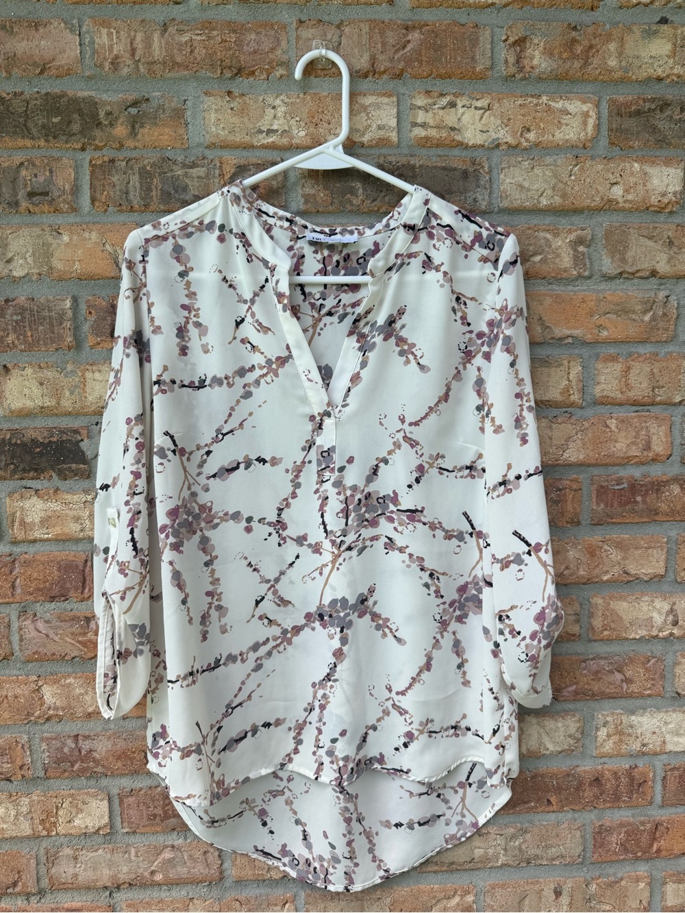 DR2 Ivory Blouse with Mauve Floral Branch Print
